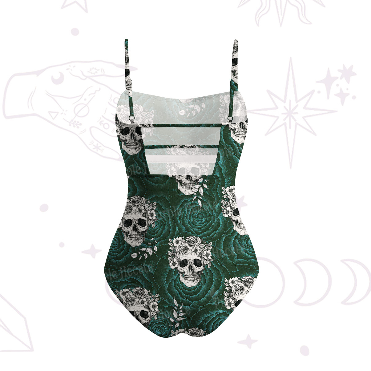 Purplehecate Rose Skull Slim-Strap Swimsuit