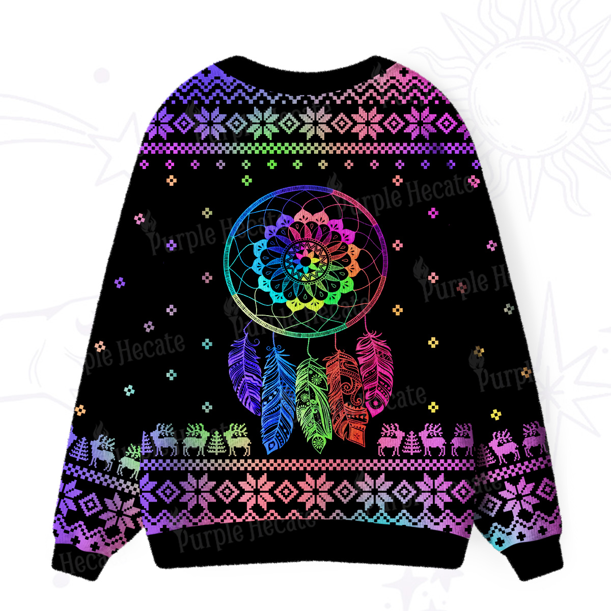 Purplehecate Rainbow Dreamcatcher Ugly Cardigan Sweaters