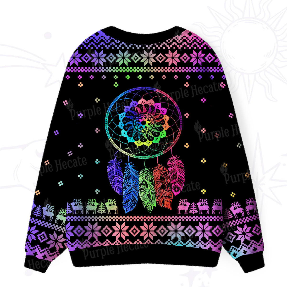Purplehecate Rainbow Dreamcatcher Ugly Cardigan Sweaters