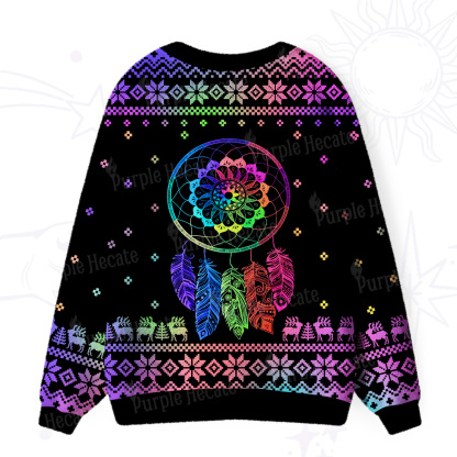 Purplehecate Rainbow Dreamcatcher Ugly Cardigan Sweaters