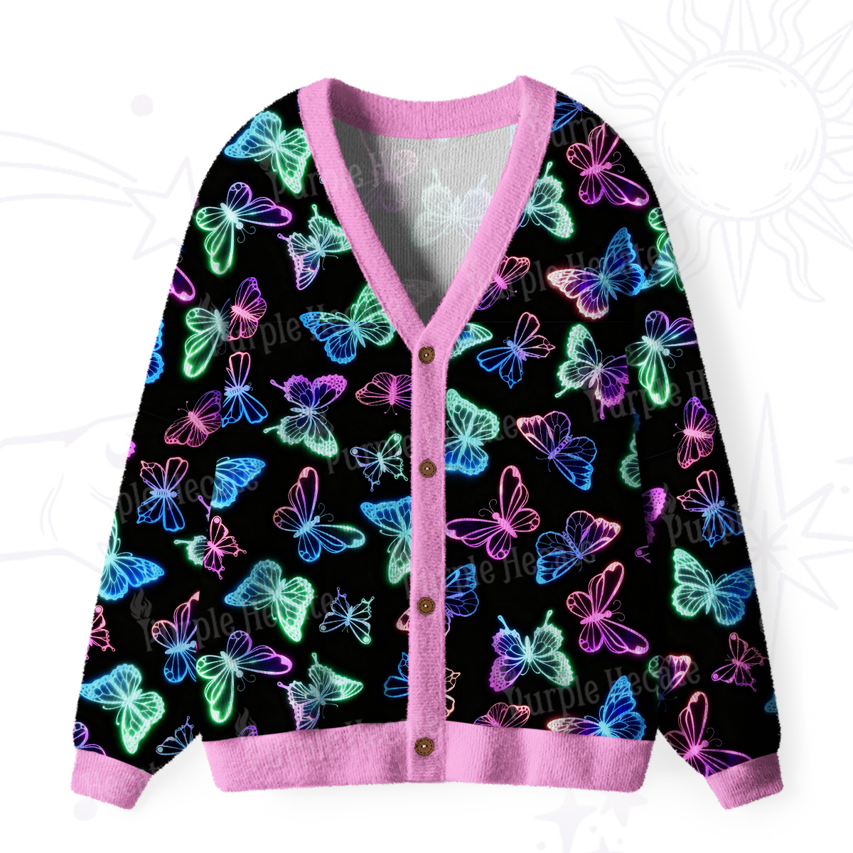 Purplehecate Neon Butterful Ugly Cardigan Sweaters