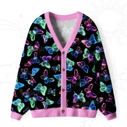 Purplehecate Neon Butterful Ugly Cardigan Sweaters
