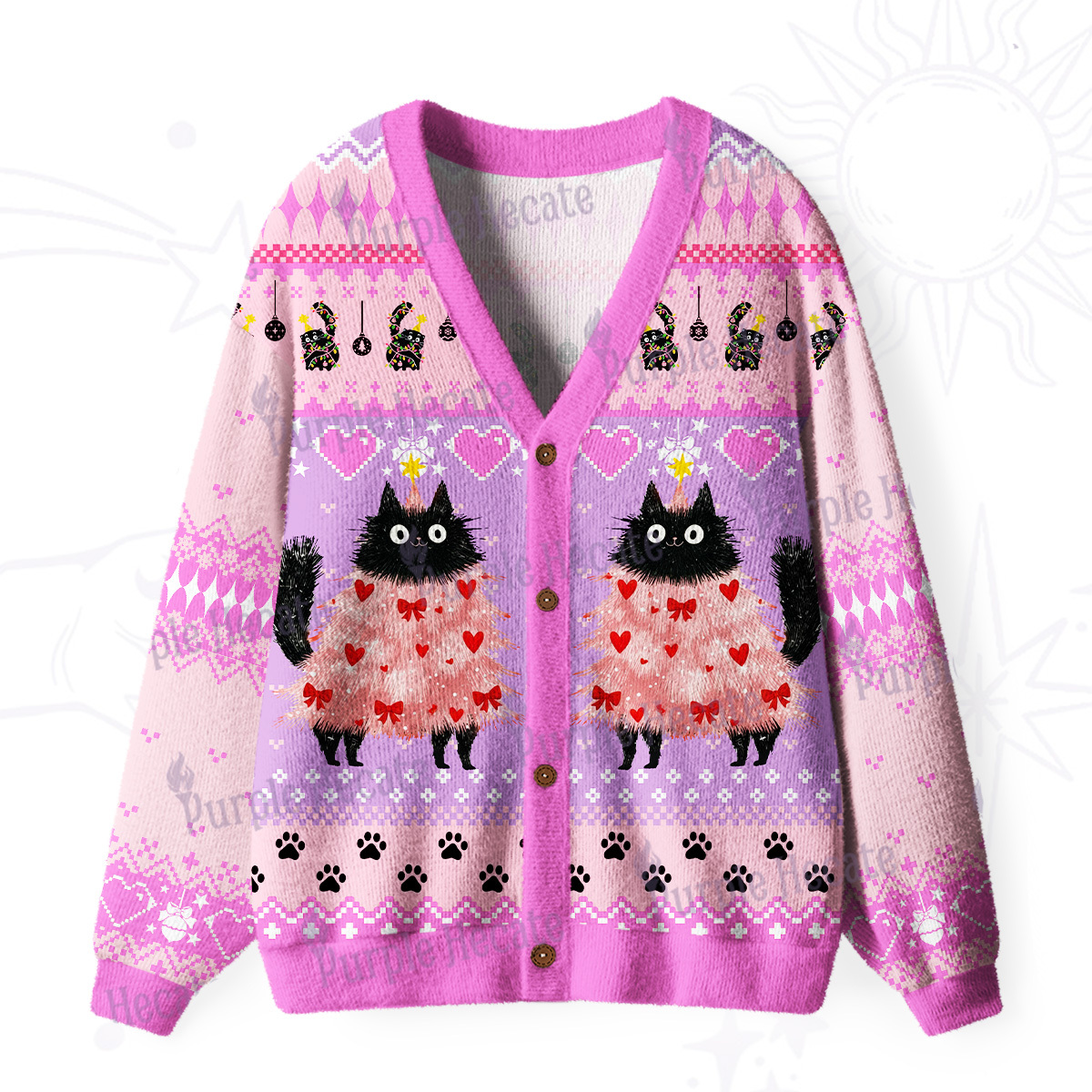 PurplehecateFunny Black Cat in Tree Ugly Cardigan Sweaters
