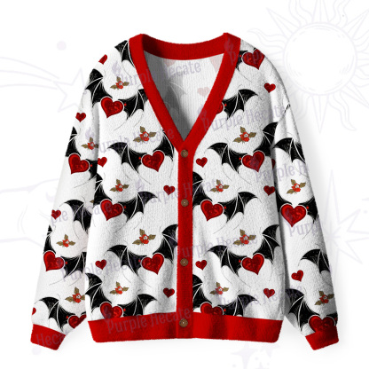 Purplehecate Dark Romance Bat & Heart Ugly Cardigan Sweaters