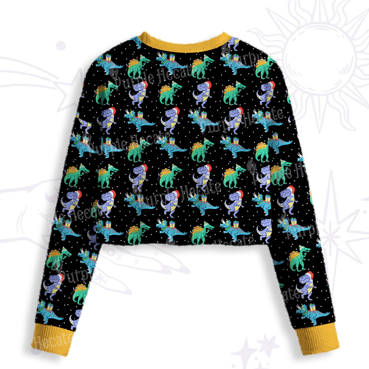 Purplehecate Funny Christmas Dinosaurs Crop Fuzzy Ugly Sweatshirt