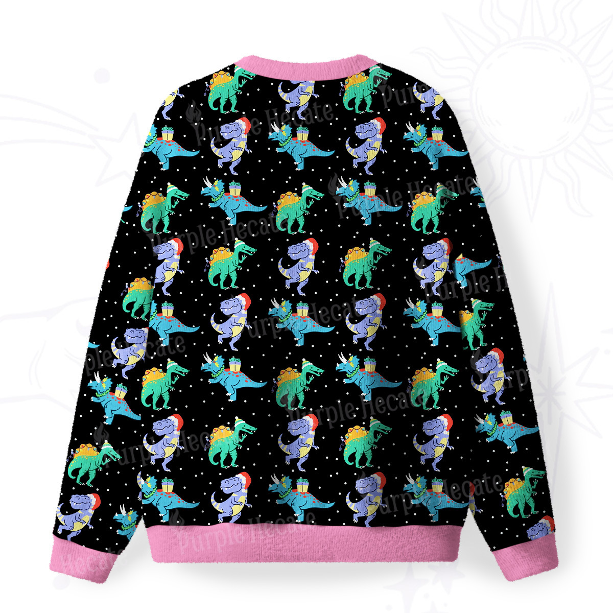 Purplehecate Funny Christmas Dinosaurs Fuzzy Ugly Christmas Sweatshirt