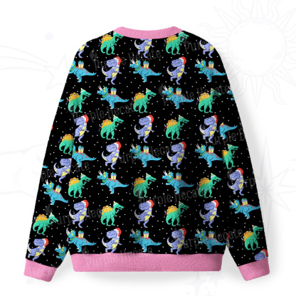 Purplehecate Funny Christmas Dinosaurs Fuzzy Ugly Christmas Sweatshirt