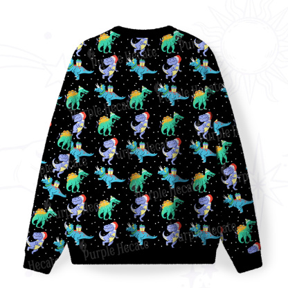 Purplehecate Funny Christmas Dinosaurs Fuzzy Ugly Christmas Sweatshirt