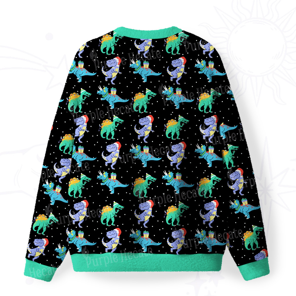 Purplehecate Funny Christmas Dinosaurs Fuzzy Ugly Christmas Sweatshirt