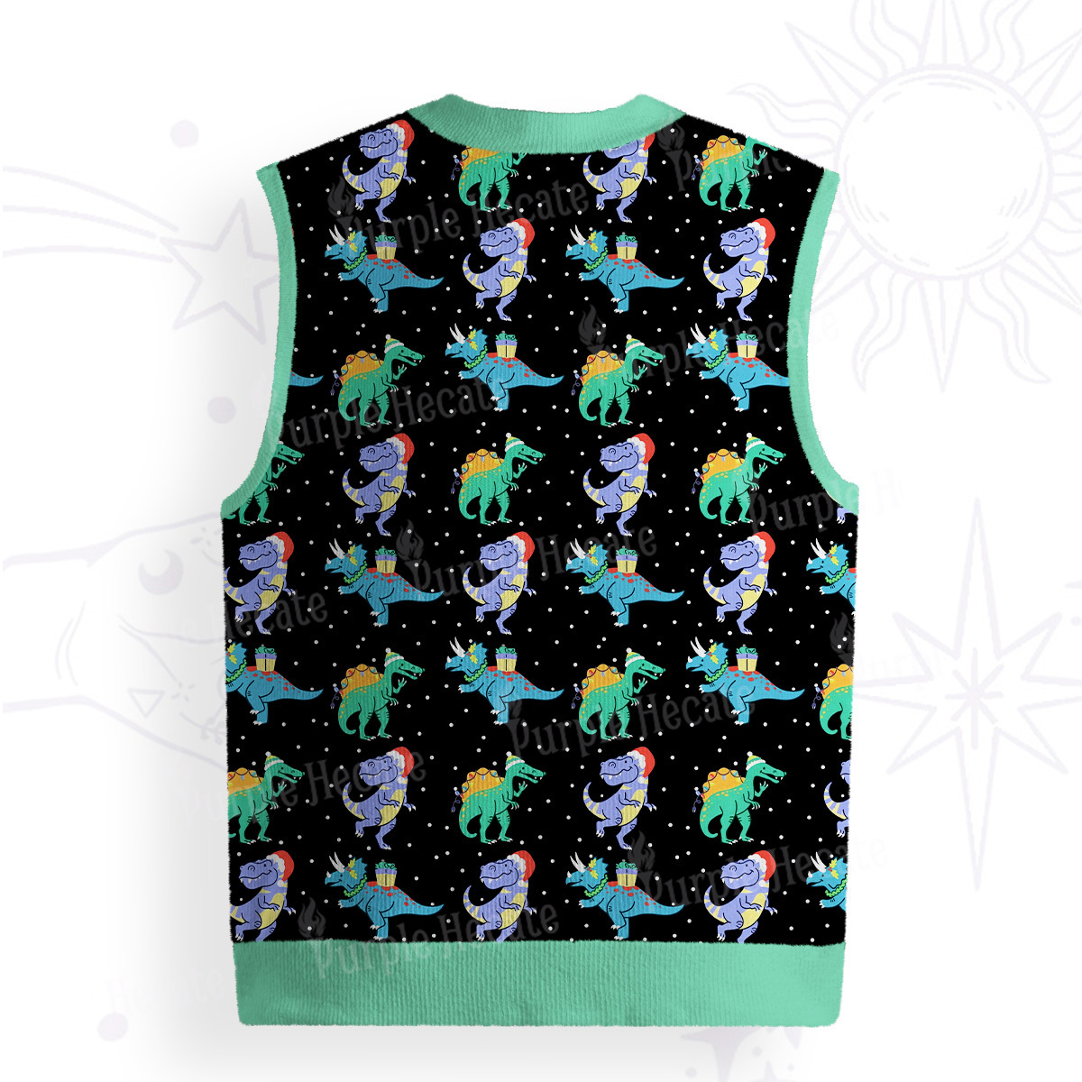 Purplehecate Funny Christmas Dinosaurs Ugly Sweater Vest