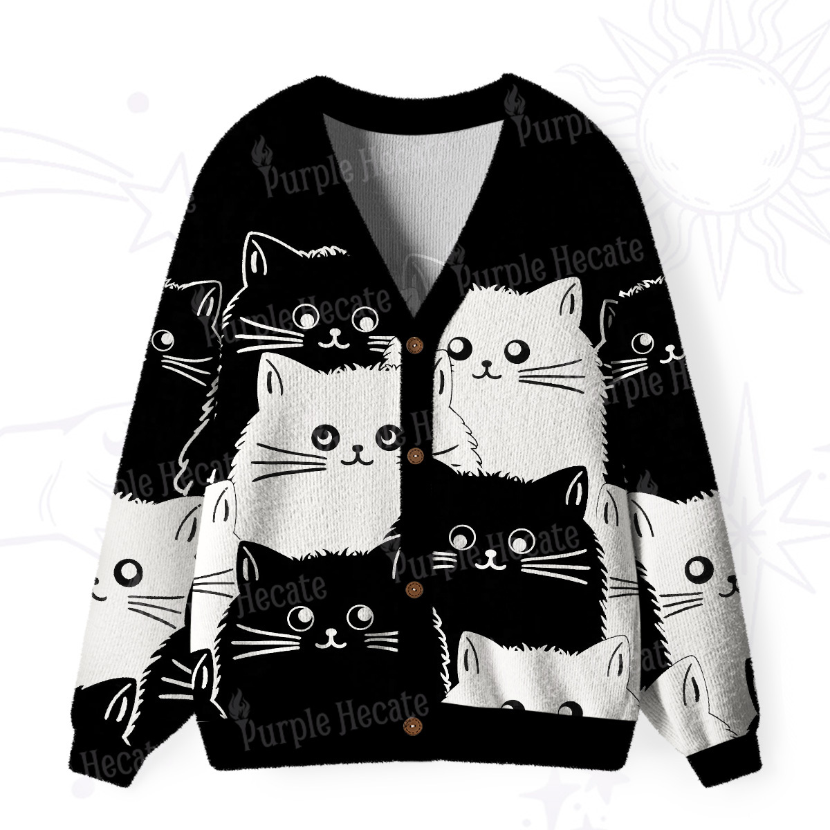 Purplehecate Cute Black Cat Ugly Cardigan Sweaters