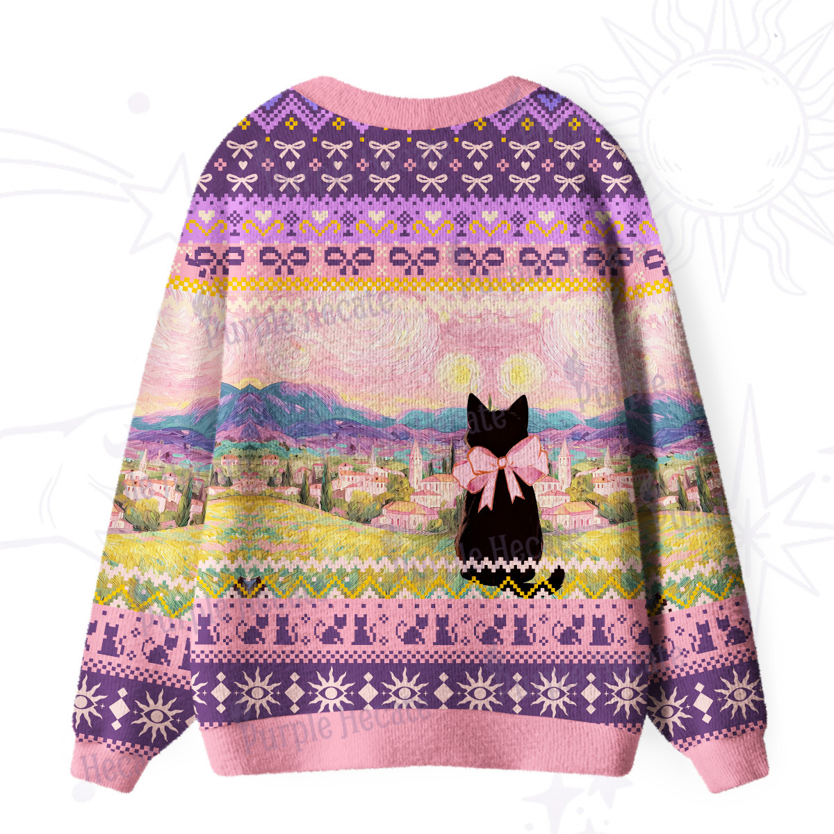 Purplehecate Starlit Witchy Night Cat Ugly Cardigan Sweaters