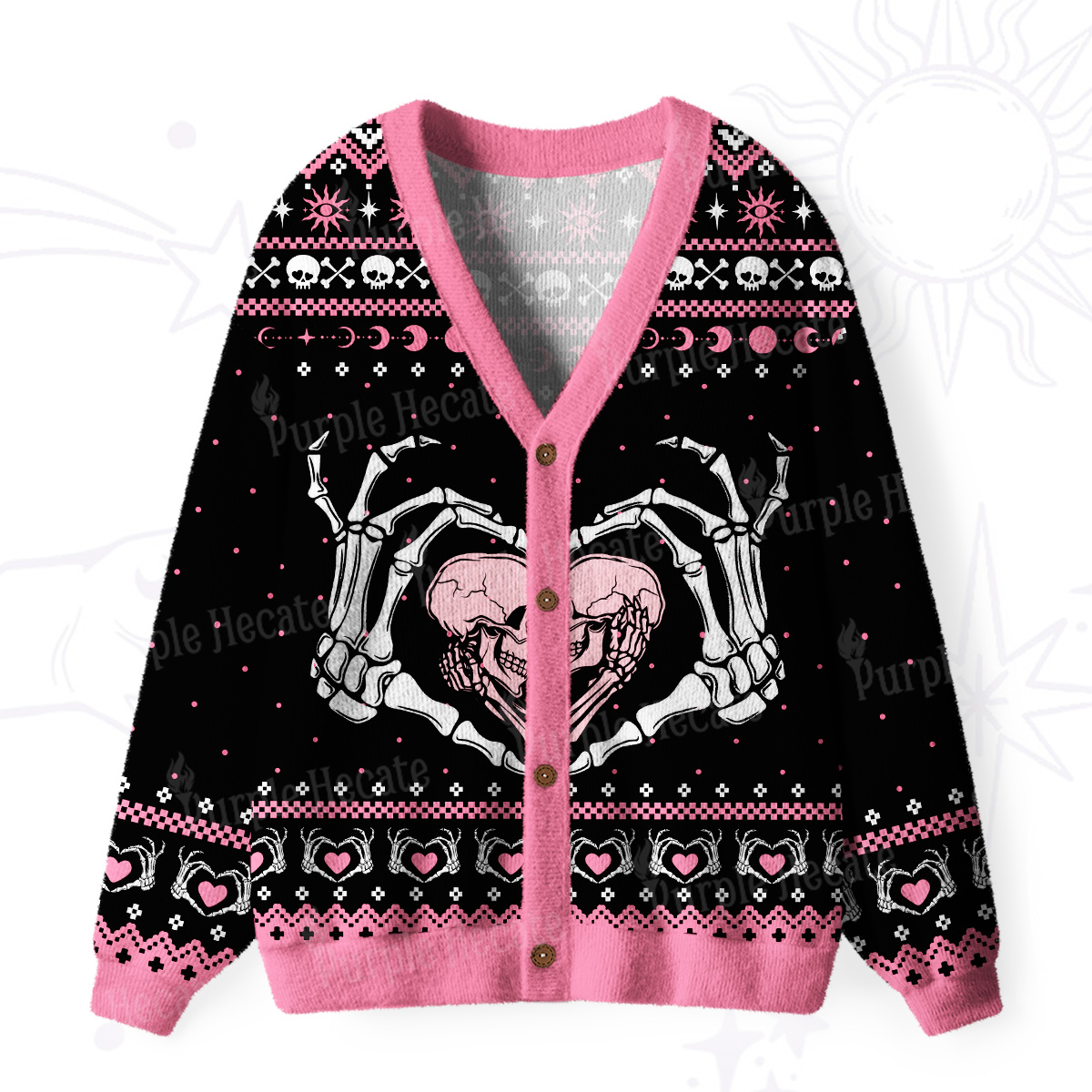 Purplehecate Sweet Gothic Skeleton Heart Ugly Cardigan Sweaters
