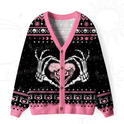 Purplehecate Sweet Gothic Skeleton Heart Ugly Cardigan Sweaters