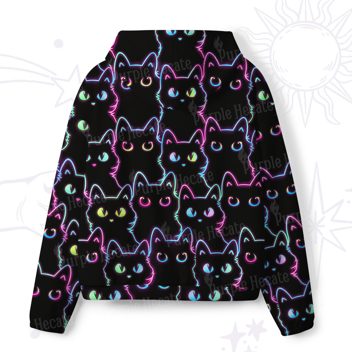 Purplehecate Neon Glow Stacked Cats Scuba Hoodie