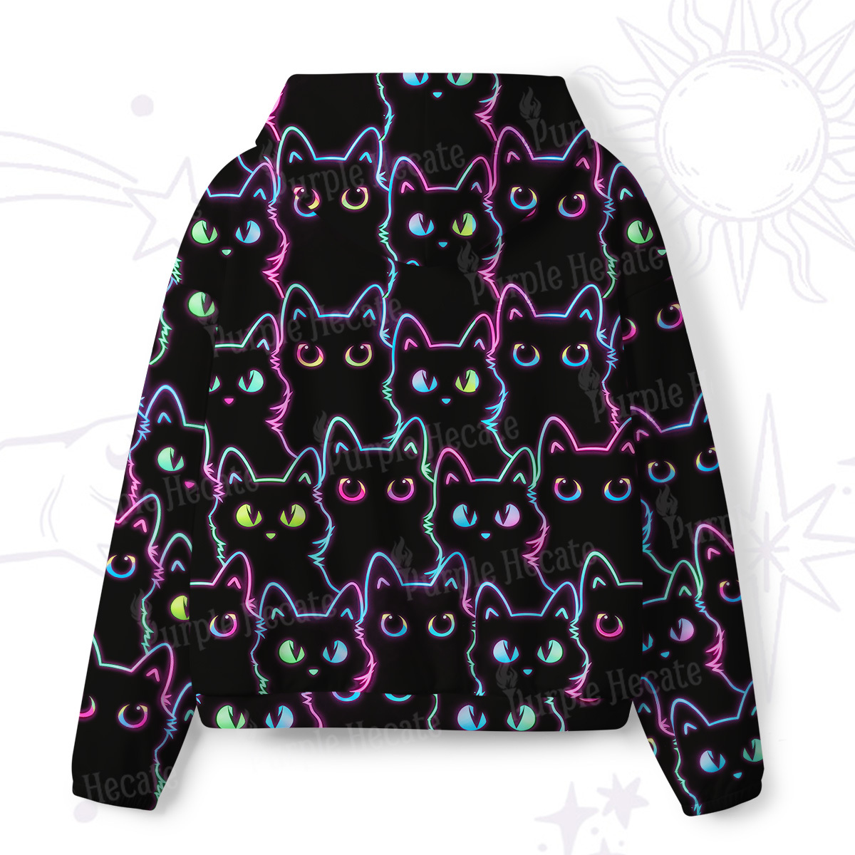Purplehecate Neon Glow Stacked Cats Scuba Hoodie