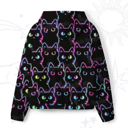 Purplehecate Neon Glow Stacked Cats Scuba Hoodie