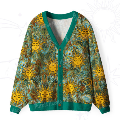 Purplehecate Golden Sun Wheel Ugly Cardigan Sweaters