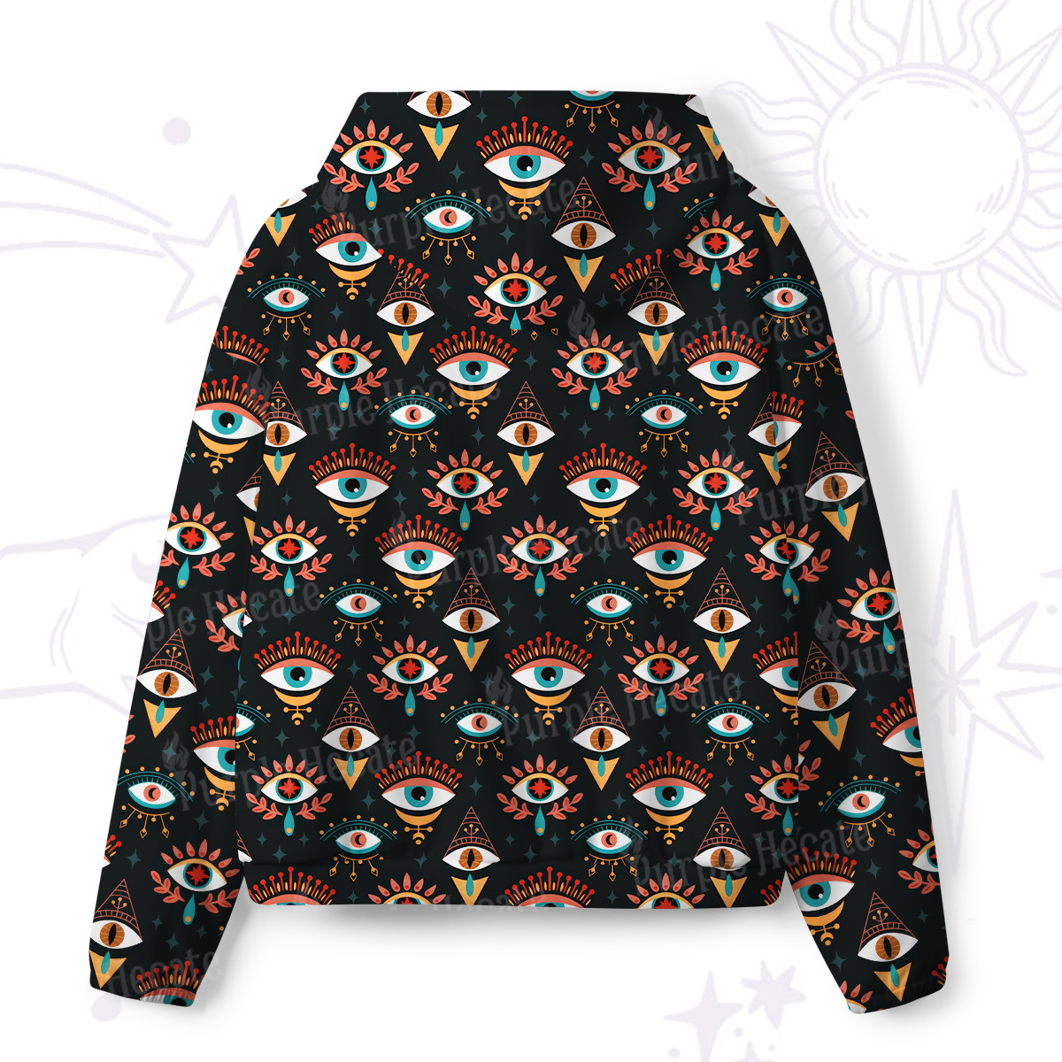 Purplehecate Evil Eye Pattern All-Over Print Hoodie