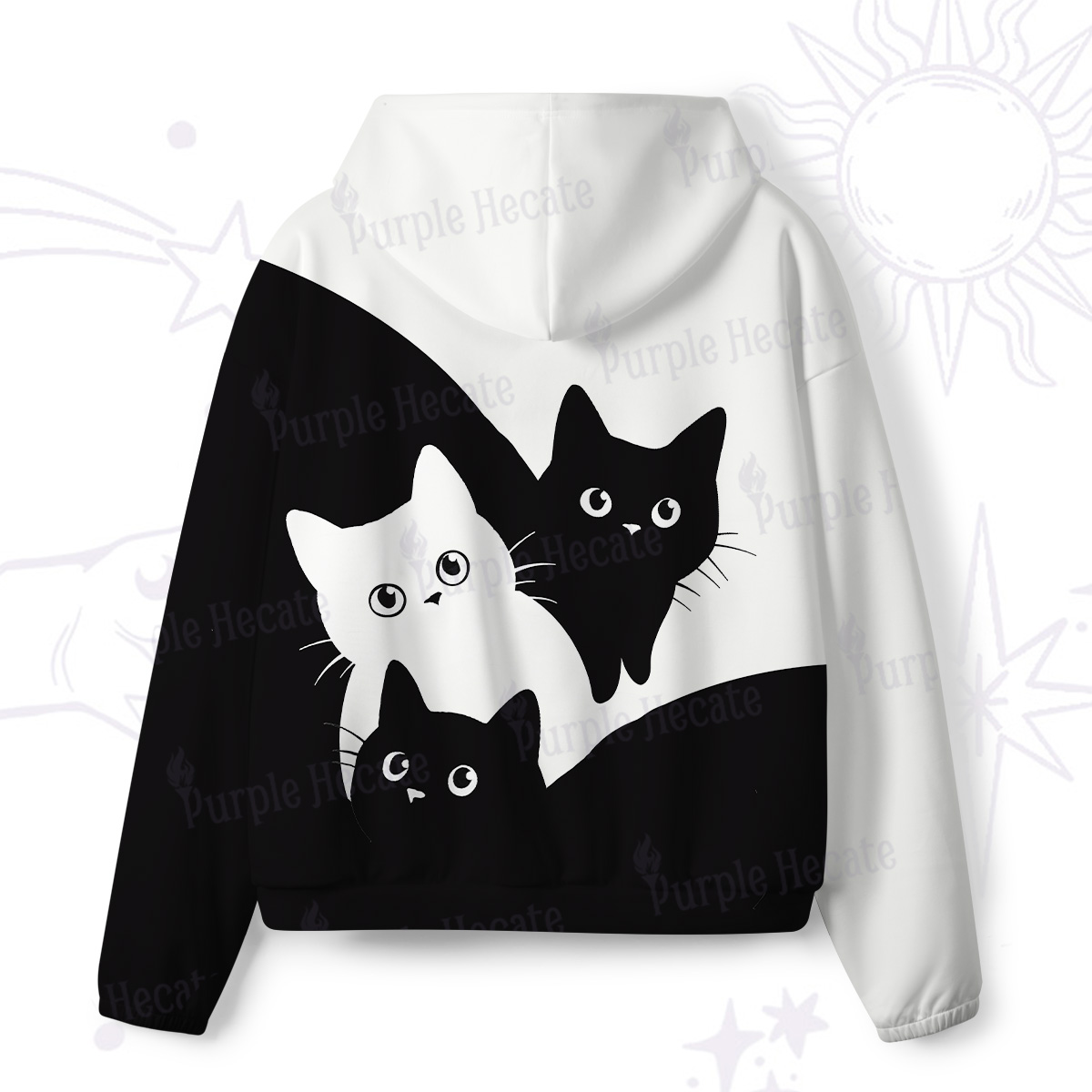 Purplehecate Curious Cats All-Over Print Hoodie