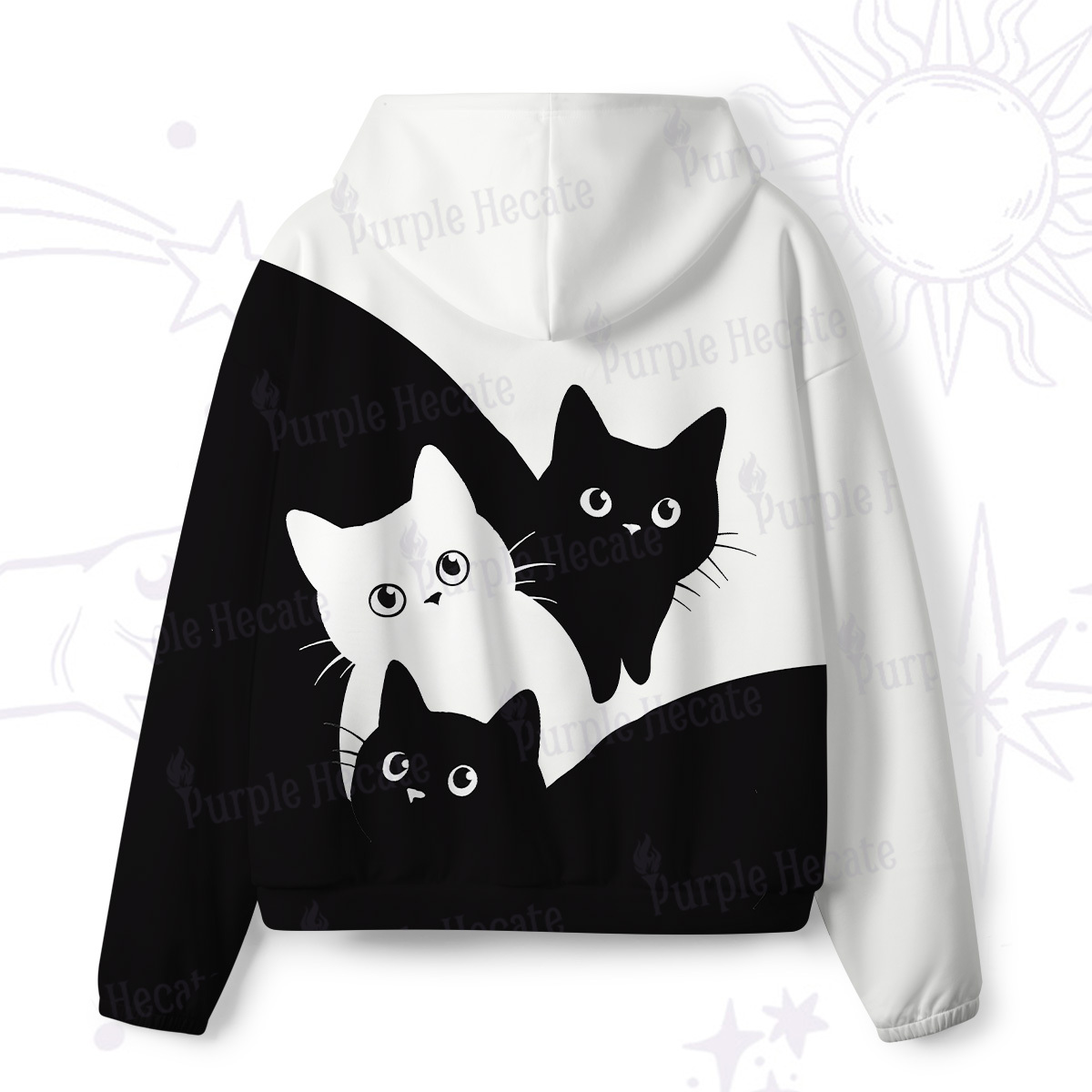 Purplehecate Curious Cats All-Over Print Hoodie