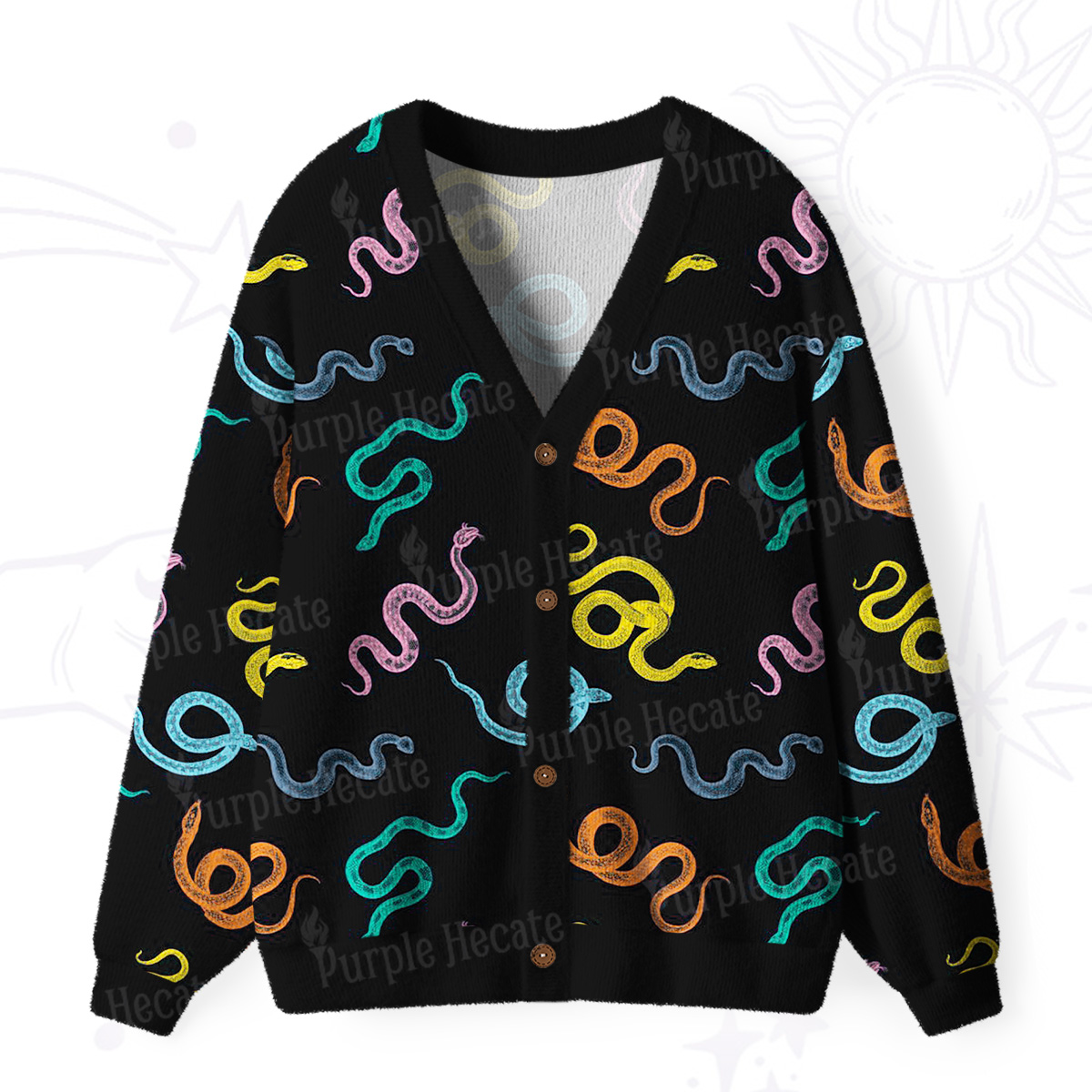 Purplehecate Colorful Trippy Snake Ugly Cardigan Sweaters