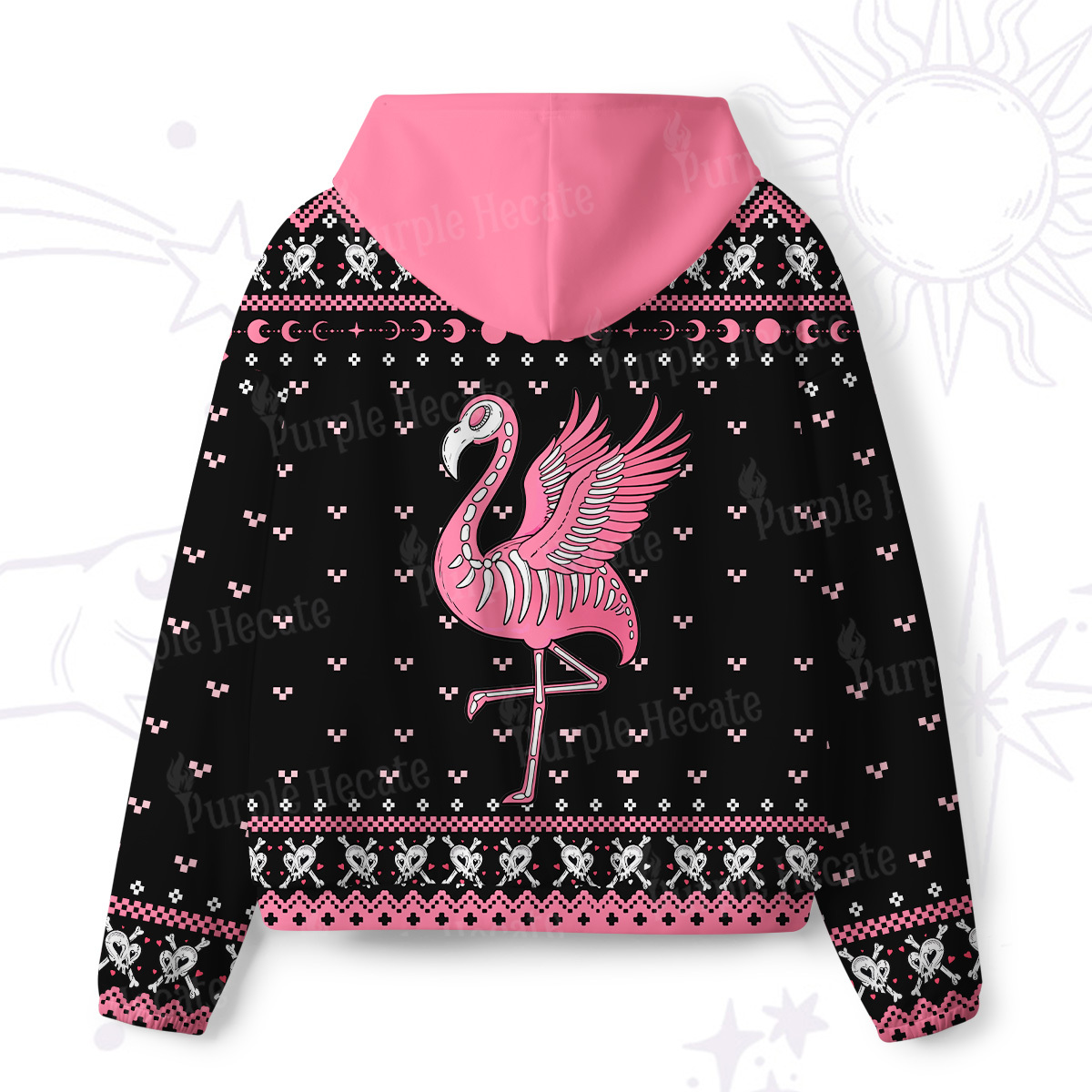 Purplehecate Witchy Pink Flamingo Skull All-Over Print Hoodie