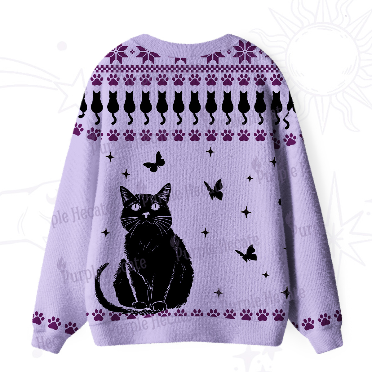 Purplehecate Midnight Pawprints Black CatUgly Cardigan Sweaters