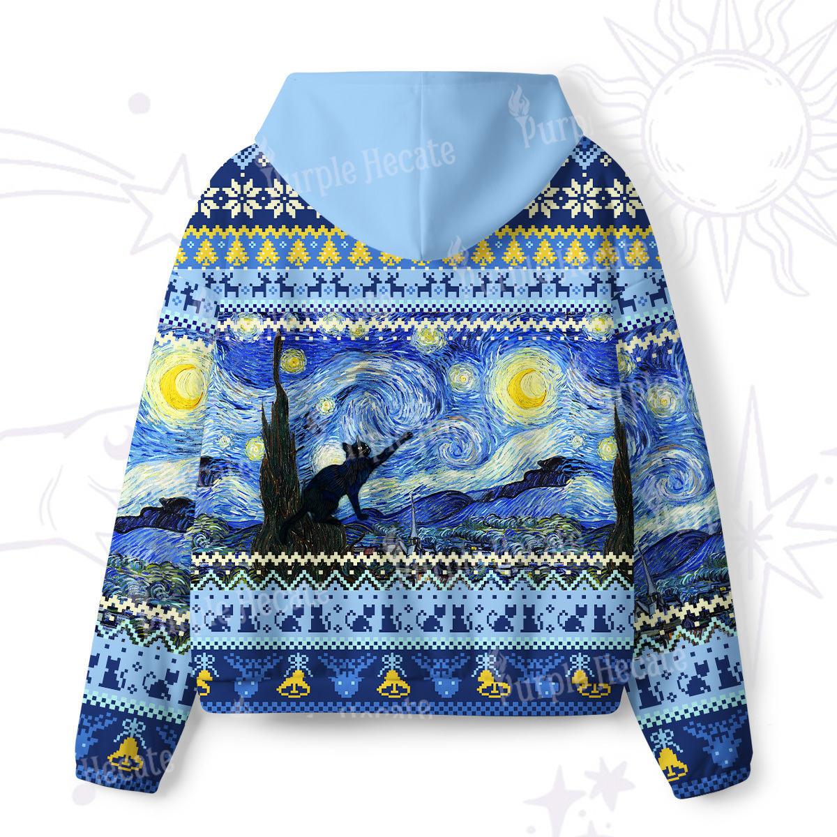 Purplehecate Witch Cat Under the Starry Night All-Over Print Hoodie