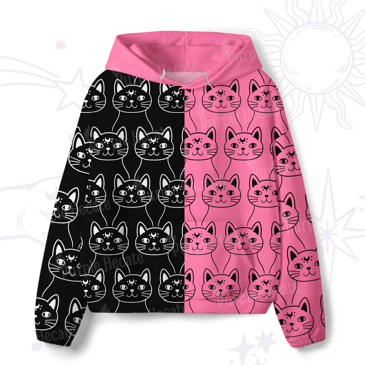 Purplehecate Sketchy Cat All-Over Print Hoodie