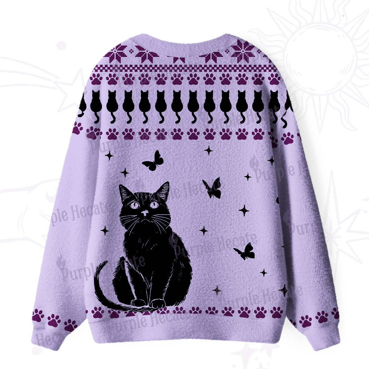 Purplehecate Midnight Pawprints Black CatUgly Cardigan Sweaters