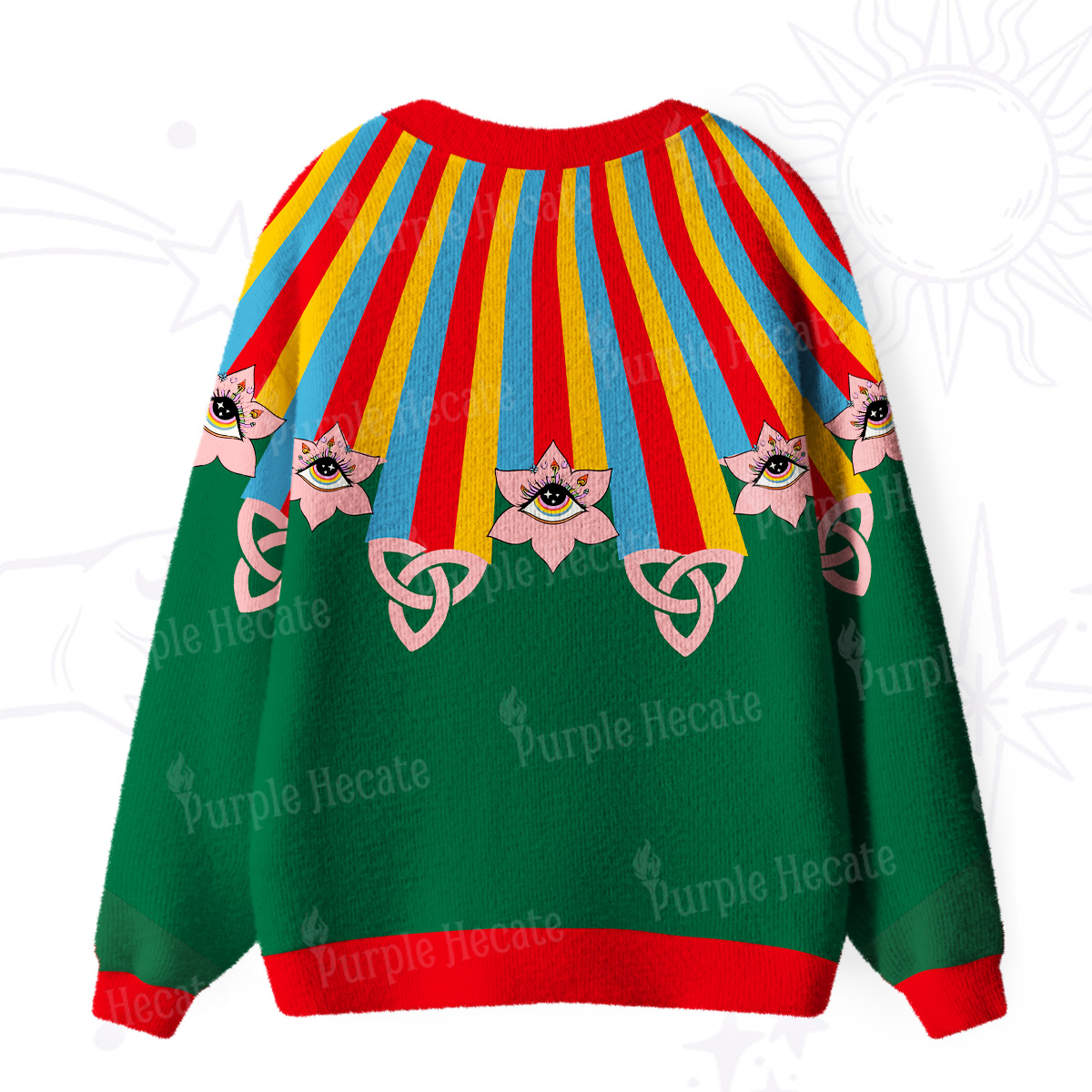 Purplehecate Rainbow Aura Lotus Eye Ugly Cardigan Sweaters