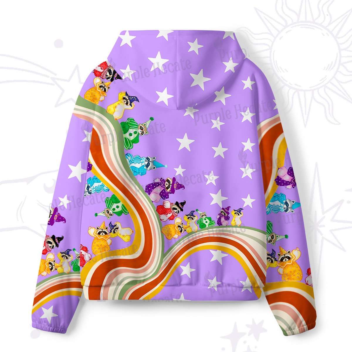 Purplehecate Rainbow Raccoon Star All-Over Print Hoodie