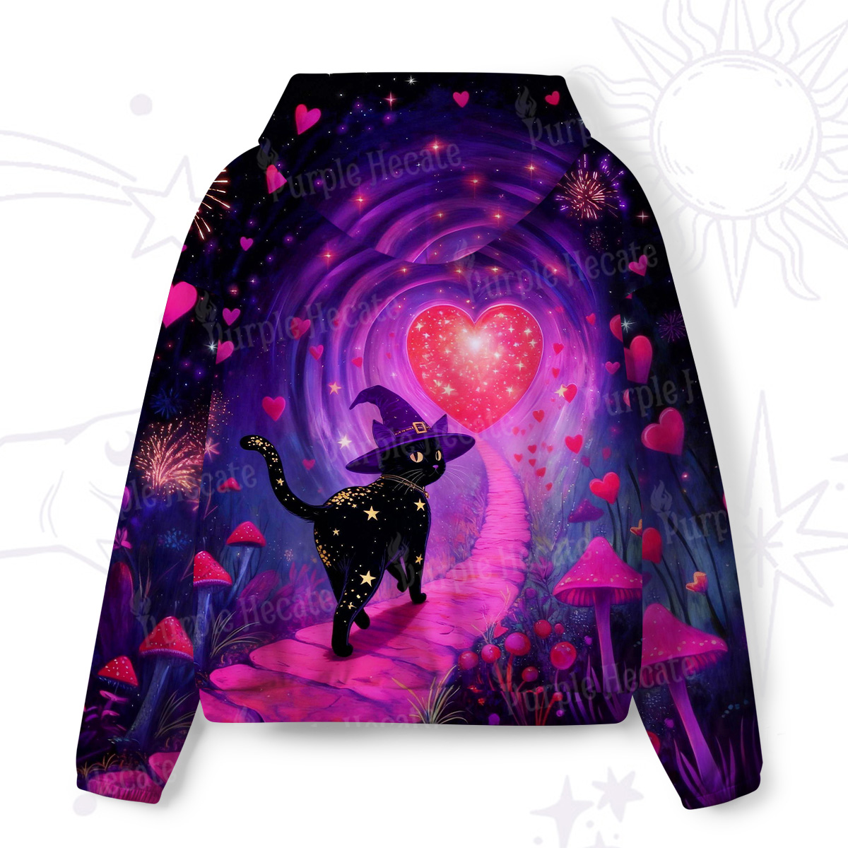 Purplehecate Starry Witch Cat and Love All-Over Print Hoodie