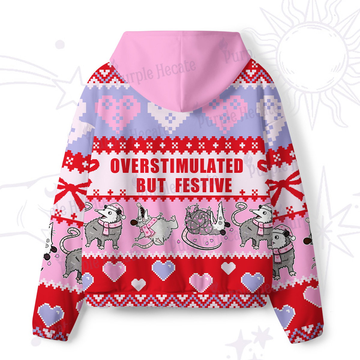Purplehecate Overstimulated But Festive Possum Valentine All-Over Print Hoodie