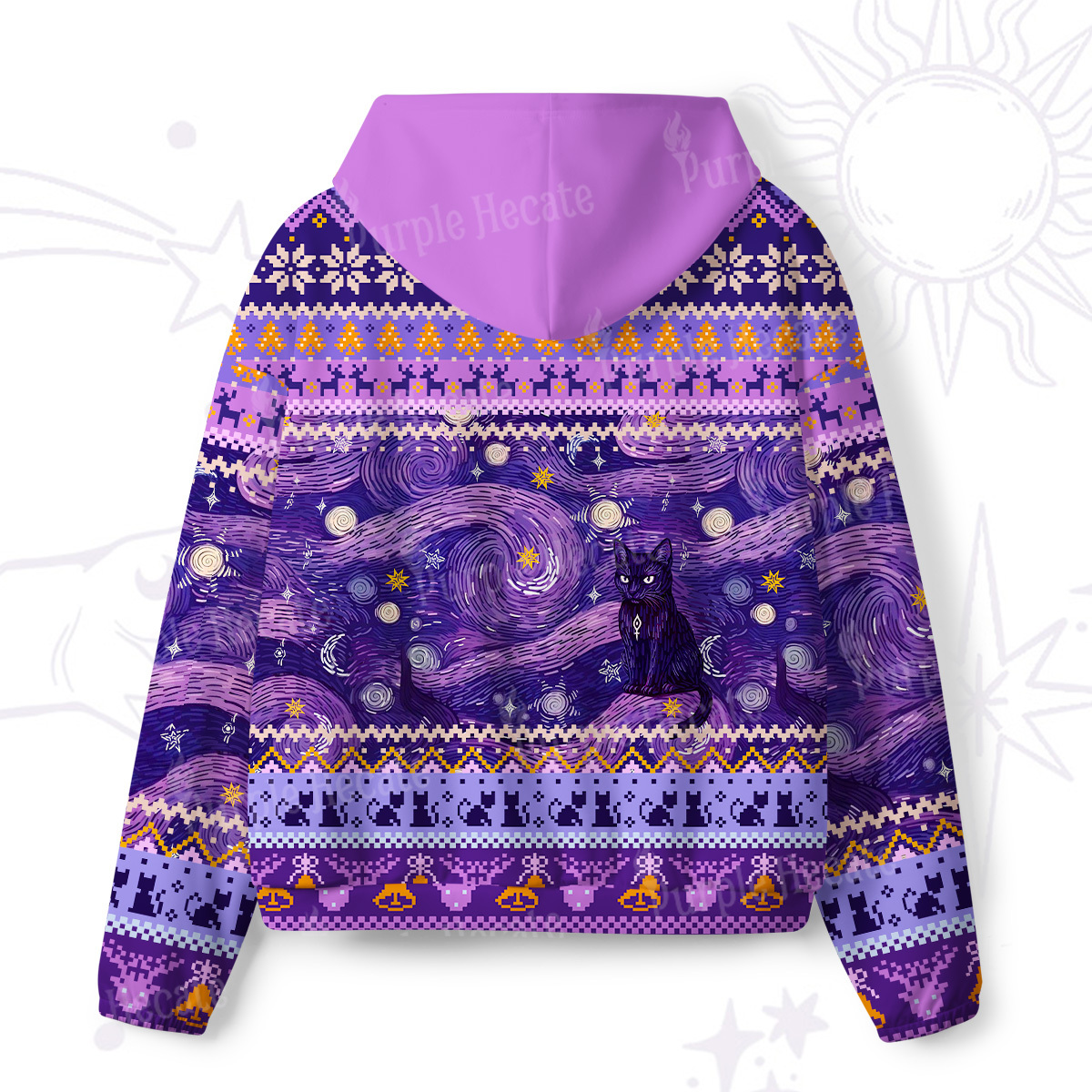 Purplehecate Mystic Cat Beneath the Cosmic Veil All-Over Print Hoodie