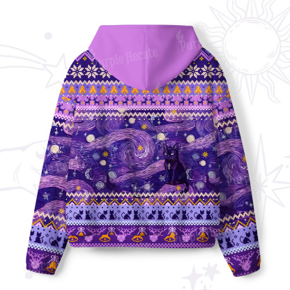 Purplehecate Mystic Cat Beneath the Cosmic Veil All-Over Print Hoodie