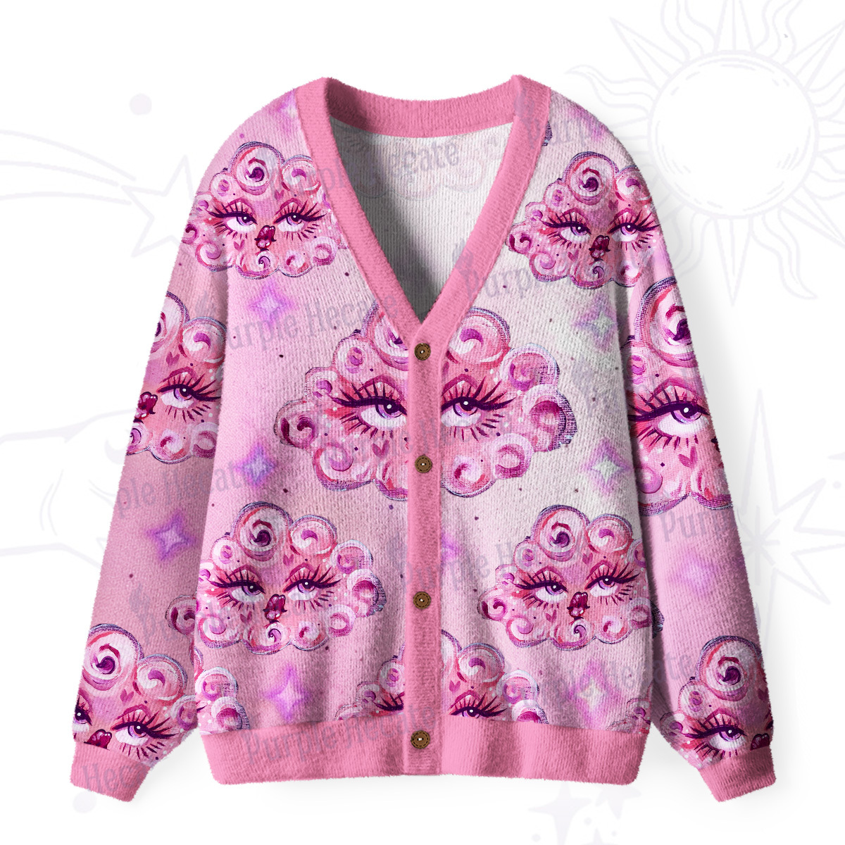 Purplehecate Dreamy Cloud Eyes Ugly Cardigan Sweaters