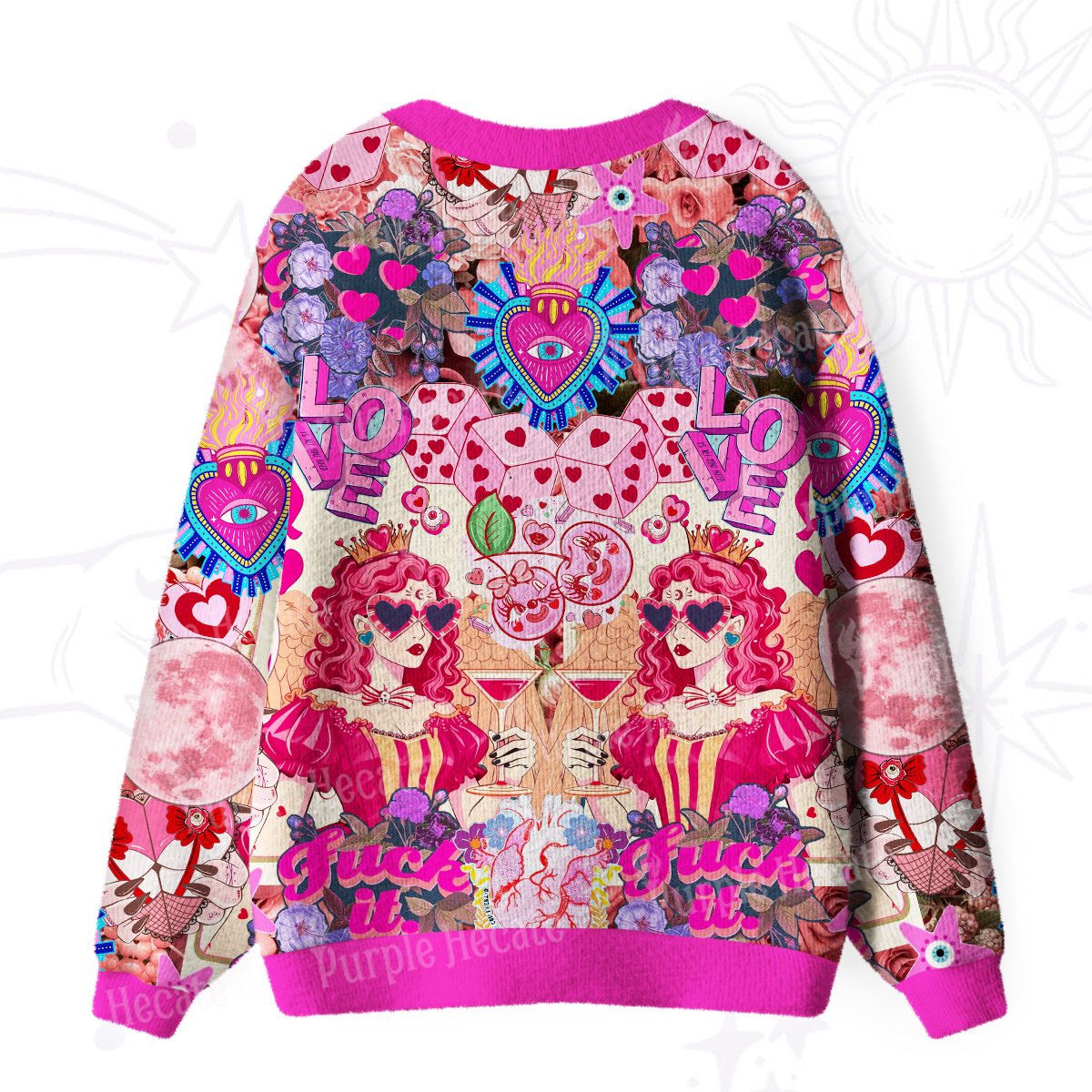 Purplehecate Queen of Hearts Angel Graphic Ugly Cardigan Sweaters