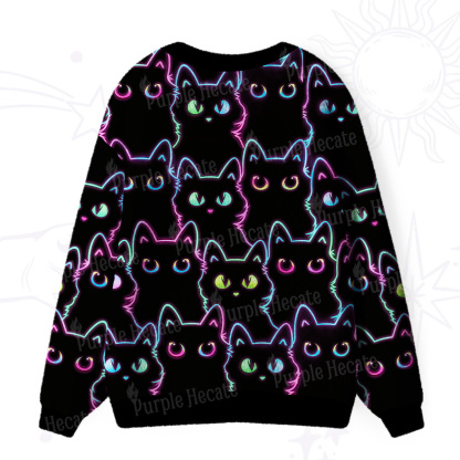 Purplehecate Neon Glow Stacked Cats Ugly Cardigan Sweaters