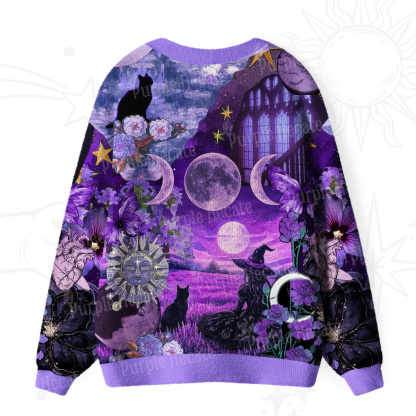 Purplehecate Witchy Black Cat Moon Ugly Cardigan Sweaters