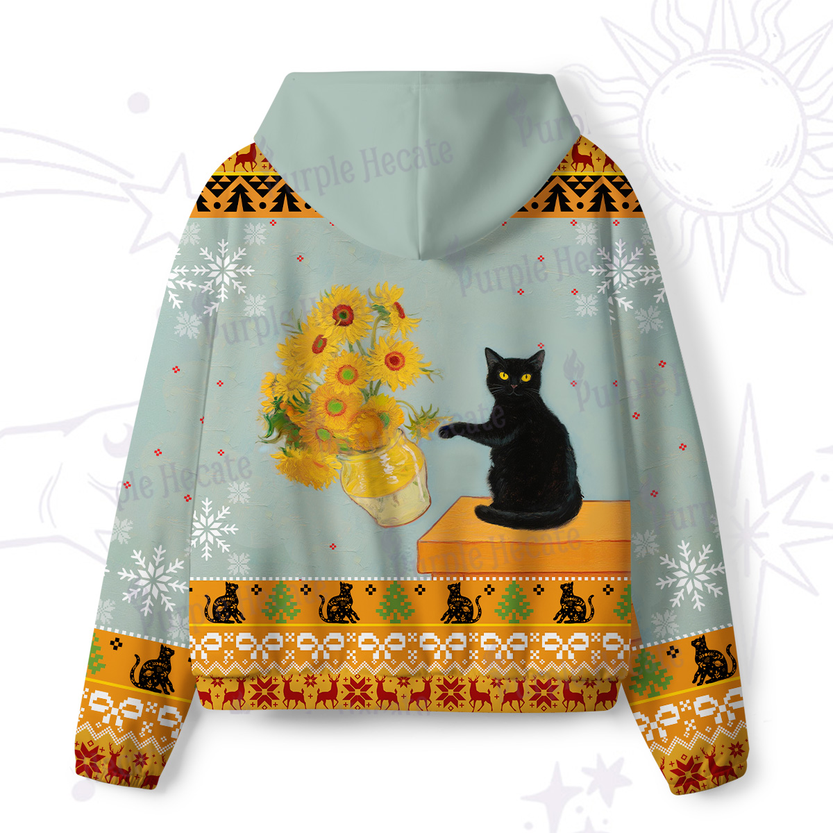 Purplehecate Sunflower Cat All-Over Print Hoodie