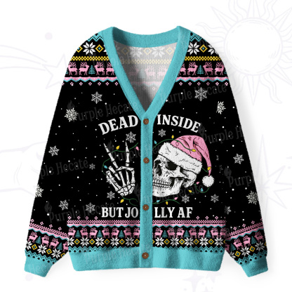 Purplehecate Dead Inside But Jolly AF Christmas Ugly Cardigan Sweaters