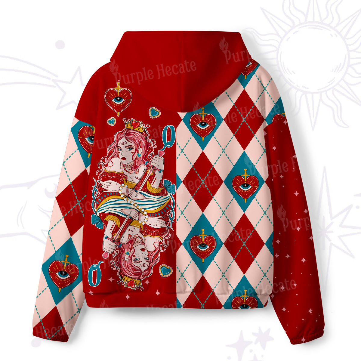 Purplehecate Queen of Hearts All-Over Print Hoodie
