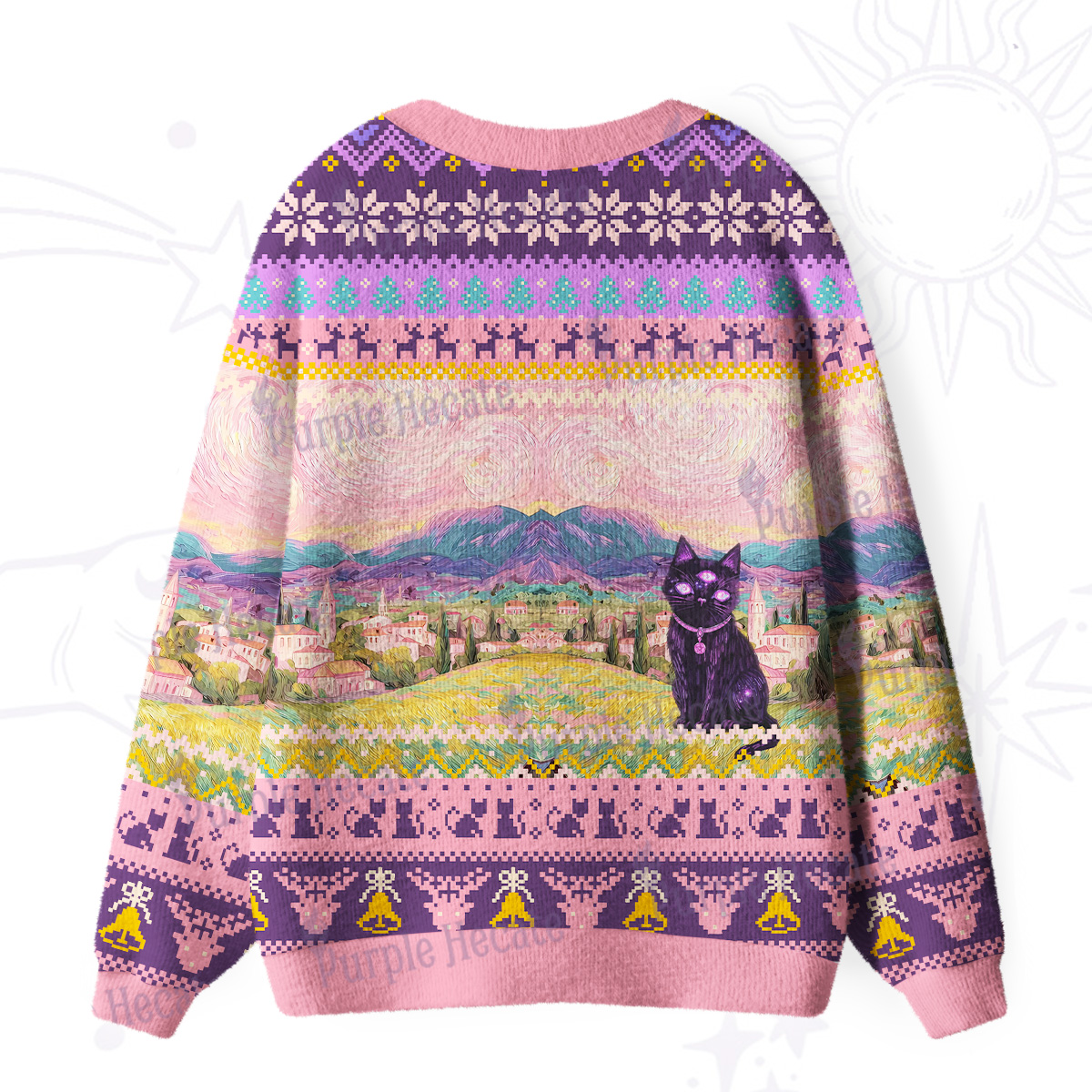 Purplehecate Garden Guardian Black Cat Ugly Cardigan Sweaters
