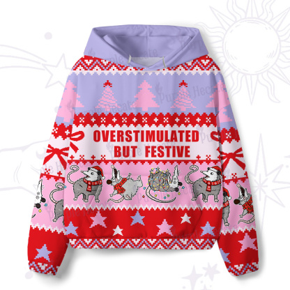 Purplehecate Overstimulated But Festive Possum All-Over Print Hoodie