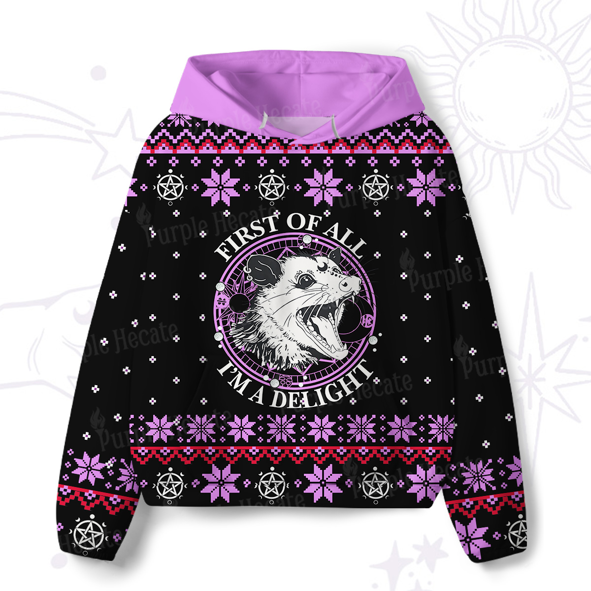 Purplehecate First Of All I'm A Delightful Opossum All-Over Print Hoodie