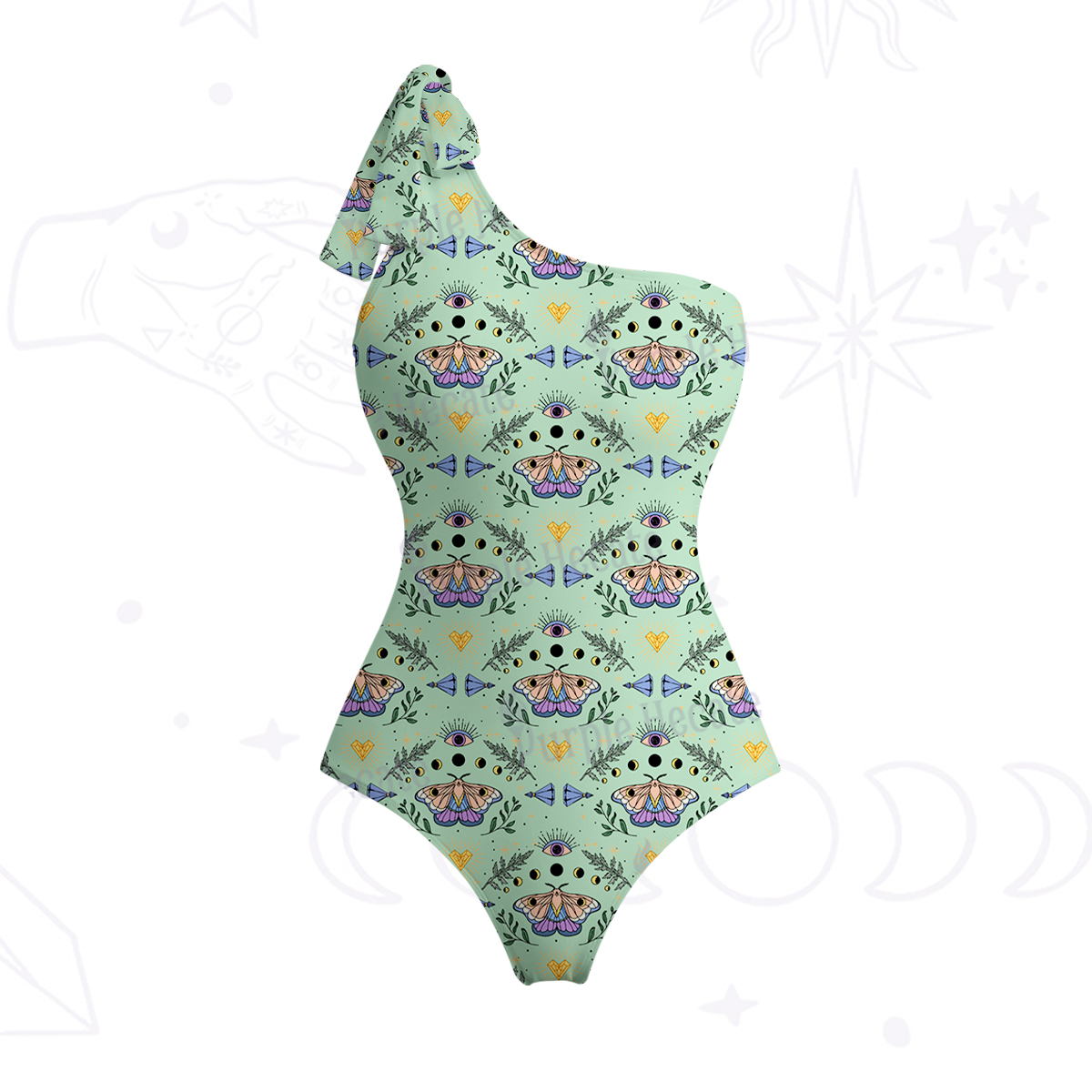 Purplehecate Luna Moth Witch One-Shoulder One-Piece Swimsuit