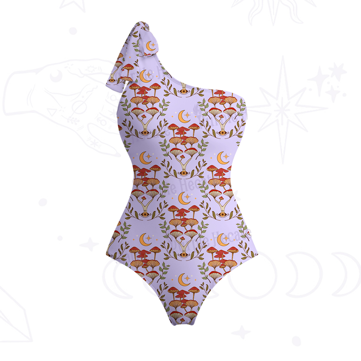 Purplehecate Psychedelic Mushrooms One-Shoulder One-Piece Swimsuit