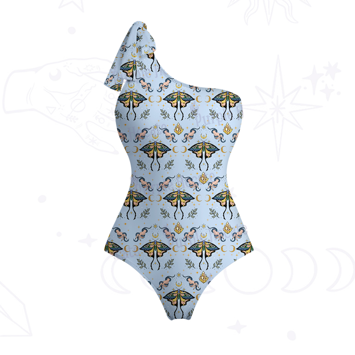 Purplehecate Mystical Moth One-Shoulder One-Piece Swimsuit